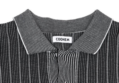 COOHEM Black/White Stripe Knit Shirt Size M