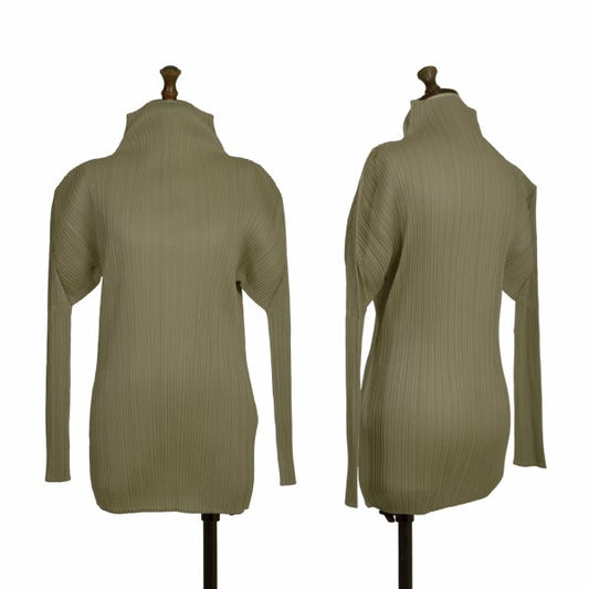 PLEATS PLEASE Pleated High Neck Long Sleeve Top Green Size 3