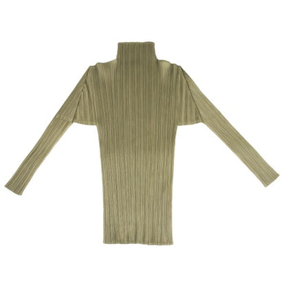 PLEATS PLEASE Pleated High Neck Long Sleeve Top Green Size 3