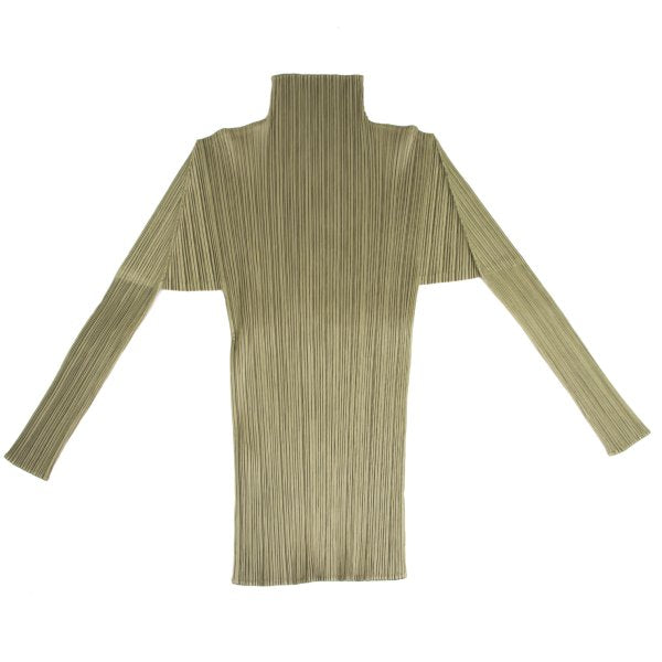 PLEATS PLEASE Pleated High Neck Long Sleeve Top Green Size 3
