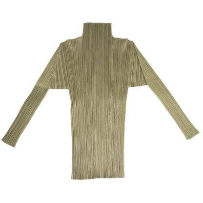 PLEATS PLEASE Pleated High Neck Long Sleeve Top Green Size 3