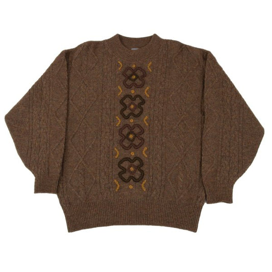 KENZO Floral Jacquard Cable Knit Sweater Brown Size M