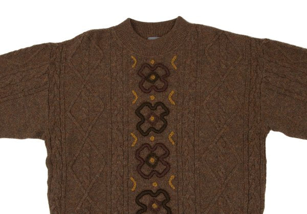 KENZO Floral Jacquard Cable Knit Sweater Brown Size M