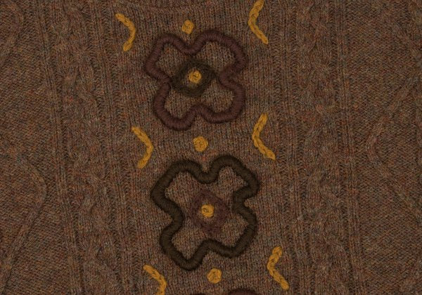KENZO Floral Jacquard Cable Knit Sweater Brown Size M
