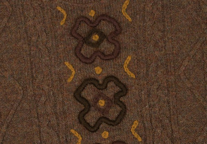 KENZO Floral Jacquard Cable Knit Sweater Brown Size M
