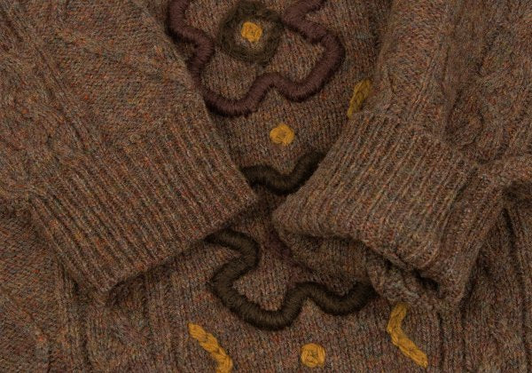 KENZO Floral Jacquard Cable Knit Sweater Brown Size M
