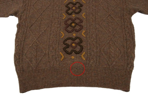 KENZO Floral Jacquard Cable Knit Sweater Brown Size M