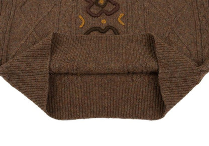KENZO Floral Jacquard Cable Knit Sweater Brown Size M