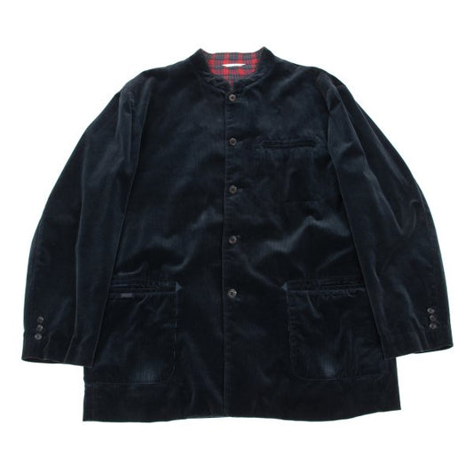 Papas Lined Check Stand Collar Corduroy Jacket Navy Size 50L