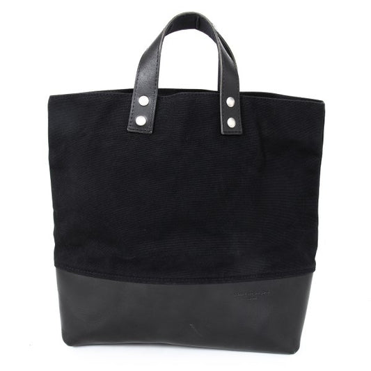 COMME des GARCONS HOMME Leather Trim Canvas Tote Bag Black