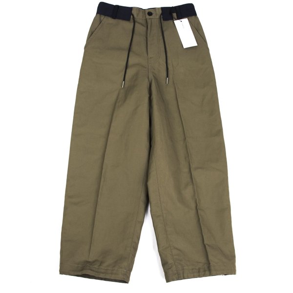 sacai 22SS Cotton Linen Drawstring Bi-Color Pants Khaki Navy