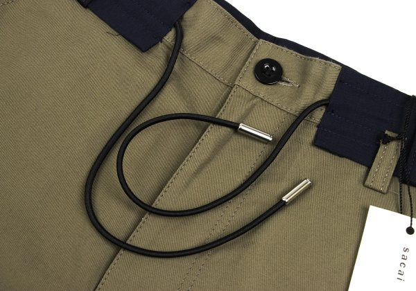 sacai 22SS Cotton Linen Drawstring Bi-Color Pants Khaki Navy
