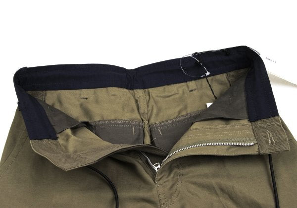 sacai 22SS Cotton Linen Drawstring Bi-Color Pants Khaki Navy