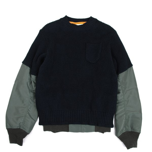 Sacai 24AW Nylon Twill Docking Pullover Sweater Green Size 1