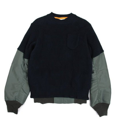 Sacai 24AW Nylon Twill Docking Pullover Sweater Green Size 1