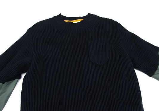Sacai 24AW Nylon Twill Docking Pullover Sweater Green Size 1