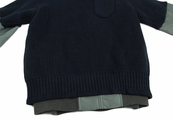 Sacai 24AW Nylon Twill Docking Pullover Sweater Green Size 1