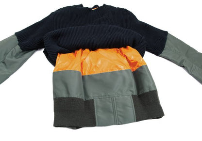 Sacai 24AW Nylon Twill Docking Pullover Sweater Green Size 1