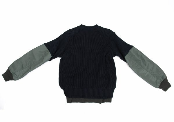 Sacai 24AW Nylon Twill Docking Pullover Sweater Green Size 1