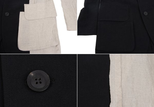 Yohji Yamamoto POUR HOMME 22SS Linen Ecru Black Jacket Size 2