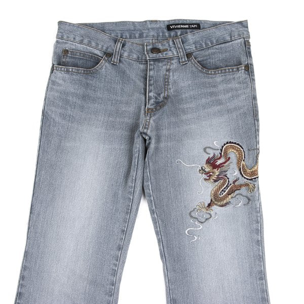 VIVIENNETAM Dragon Embroidery Indigo Blue Jeans