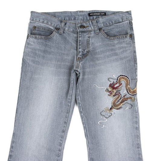 VIVIENNETAM Dragon Embroidery Indigo Blue Jeans