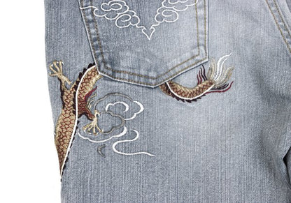 VIVIENNETAM Dragon Embroidery Indigo Blue Jeans