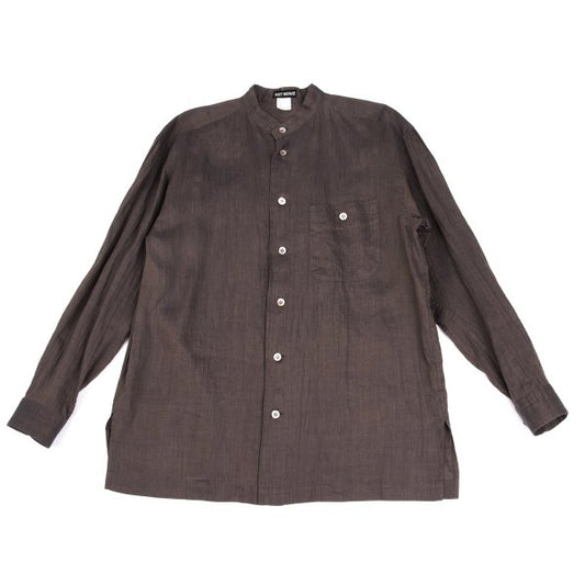 ISSEY MIYAKE MEN Linen Band Collar Shirt Brown Size XL