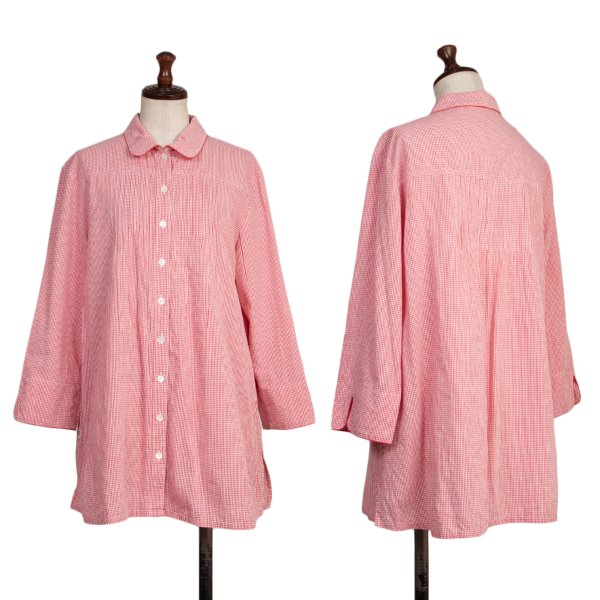 Mademoiselle NON NON Cotton Cupro Gingham Shirt Red Size 40L