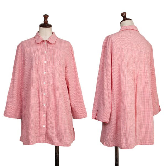 Mademoiselle NON NON Cotton Cupro Gingham Shirt Red Size 40L