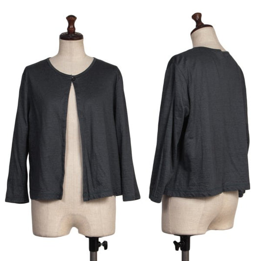 Mademoiselle NON NON Linen Top Button Cardigan Gray Size 40L