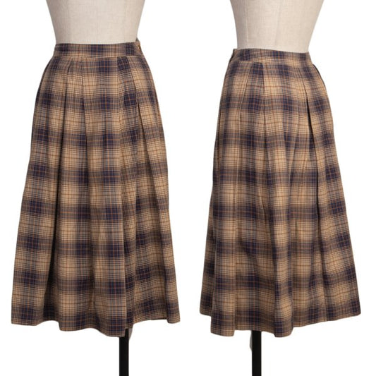 Mademoiselle NON NON Beige Navy Check Midi Skirt Size 40L