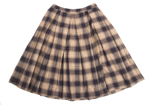 Mademoiselle NON NON Beige Navy Check Midi Skirt Size 40L