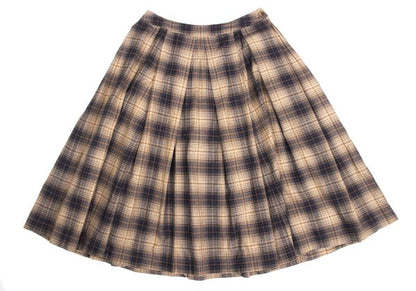 Mademoiselle NON NON Beige Navy Check Midi Skirt Size 40L
