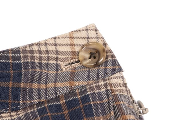 Mademoiselle NON NON Beige Navy Check Midi Skirt Size 40L