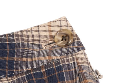Mademoiselle NON NON Beige Navy Check Midi Skirt Size 40L