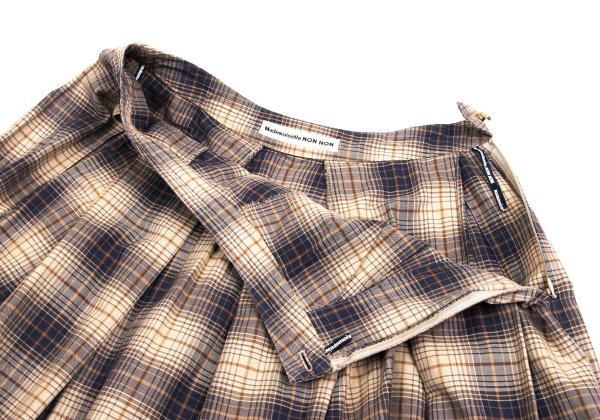 Mademoiselle NON NON Beige Navy Check Midi Skirt Size 40L
