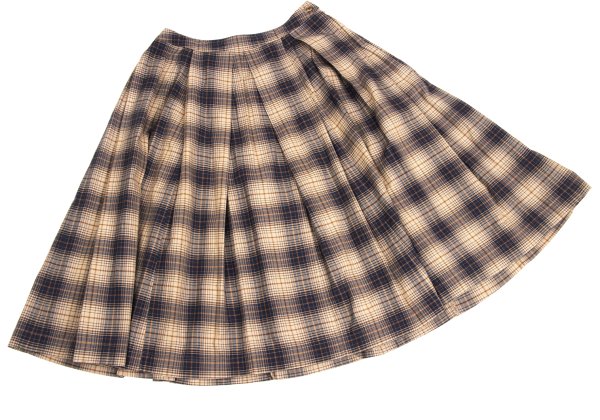 Mademoiselle NON NON Beige Navy Check Midi Skirt Size 40L