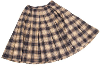 Mademoiselle NON NON Beige Navy Check Midi Skirt Size 40L