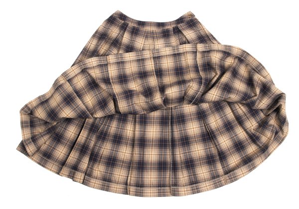 Mademoiselle NON NON Beige Navy Check Midi Skirt Size 40L