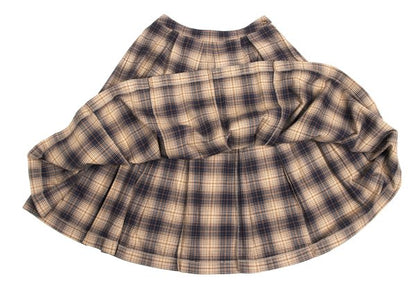 Mademoiselle NON NON Beige Navy Check Midi Skirt Size 40L