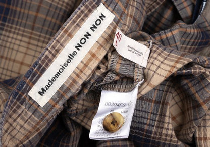 Mademoiselle NON NON Beige Navy Check Midi Skirt Size 40L