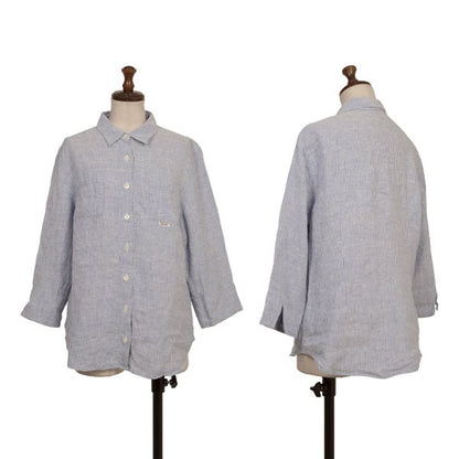 Mademoiselle NON NON Linen 3/4 Sleeve Up Blue/White Shirt Size 40L