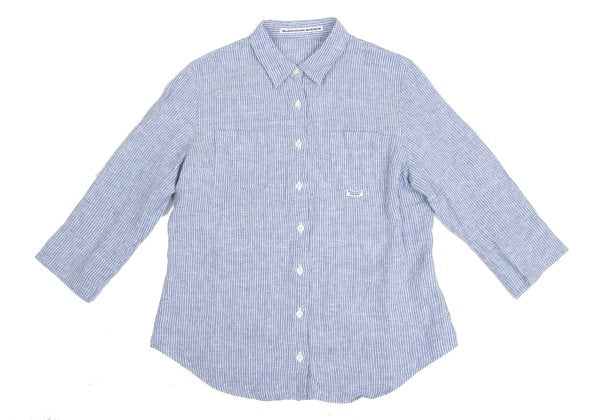 Mademoiselle NON NON Linen 3/4 Sleeve Up Blue/White Shirt Size 40L