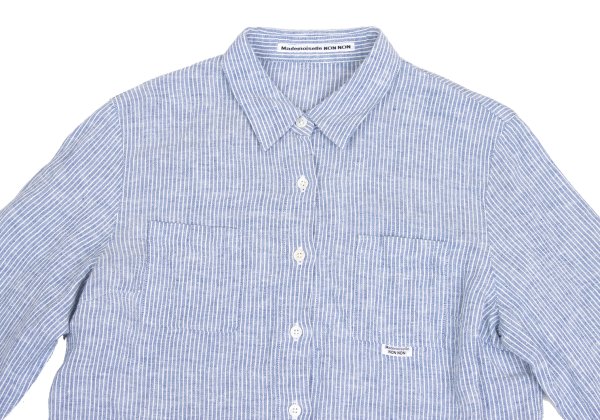 Mademoiselle NON NON Linen 3/4 Sleeve Up Blue/White Shirt Size 40L