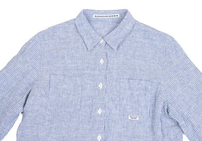 Mademoiselle NON NON Linen 3/4 Sleeve Up Blue/White Shirt Size 40L