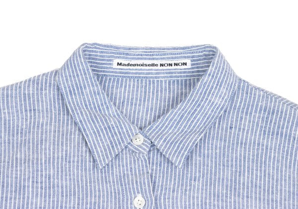 Mademoiselle NON NON Linen 3/4 Sleeve Up Blue/White Shirt Size 40L