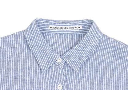 Mademoiselle NON NON Linen 3/4 Sleeve Up Blue/White Shirt Size 40L