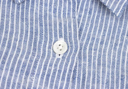 Mademoiselle NON NON Linen 3/4 Sleeve Up Blue/White Shirt Size 40L