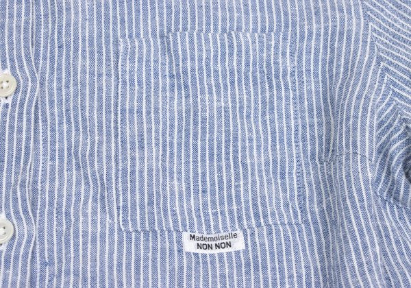 Mademoiselle NON NON Linen 3/4 Sleeve Up Blue/White Shirt Size 40L
